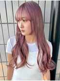 ピンクベージュ/ホワイトピンクカラー/ブリーチカラー/巻き髪