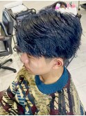 ブルーブラック/アップバング/短髪/メンズカラー/men's