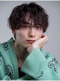 韓国ヘアニュアンスコンマバングセンターパートフェザーパーマ
