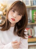 外ハネレイヤーミディアム韓国風アースカラーc6戸頭20代30代40代