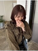 バレイヤージュボブヘアセミロング前髪タッセルボブ姫カット