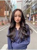 オルチャンヘア ヨシンモリ かきあげロング モーヴカラー 透明感