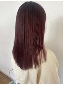 大人可愛いピンクバイオレット艶さらストレートシースルーバング