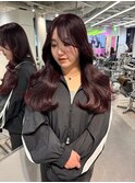 ボルドーカラー　ブリーチなし　赤髪　韓国ヘア