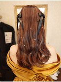ゆるふわウェーブ♪10代20代成人式卒業式ハーフアップベージュ