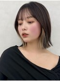 顔まわりレイヤーカットバタフライカットココアブラウン