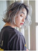 ゆるふわウェーブ_斜めバンググレージュカラー_89343