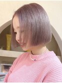 切りっぱなしボブミルクティーベージュカラーショートボブ横浜