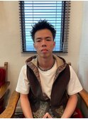 MEN'S HAIRウルフアッシュブラックカルマパーマベリーショート