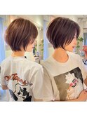 大人可愛い20代30代40代黒髪前下がりショートボブ丸みショート◎