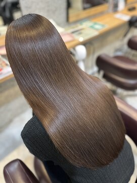 髪質改善ストレート/グレージュ/艶髪/ぱつっとロング/縮毛矯正