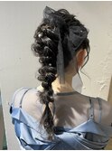 ぽこぽこ編みおろしポニーアレンジ