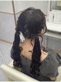 髪の毛リボンツインテール