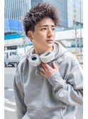 men'sブルーブラックスパイキーショート刈り上げセンターパート