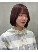 ミルクティーピンクベージュ/レイヤーボブ/韓国巻き顔周りカット