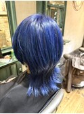 ブルージュダークブルーウルフカットクラゲカット