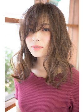 ピュアーネ(Purene) ミルクチョコレート×斜めバング×ふんわりロング◆20代30代40代