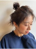 ゆるっとナチュラルお団子ルーズヘアアレンジ黒髪暗髪