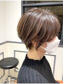 大人ショートボブ×明るい白髪染め☆チョコレート