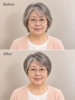 aptas 青山/表参道 白髪染め/白髪ぼかしハイライト/ボリュームアップエクステ&nbsp;60代の大人丸みショート｜表参道・青山
