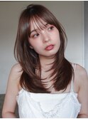 オリーブベージュ韓国ヘア顔周りレイヤー小顔ロング_F30912
