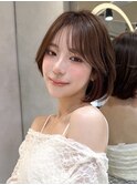 レイヤーボブ/ミルクグレージュ/韓国巻き/結べるレイヤーカット