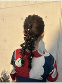 和装ヘアセット大人可愛い編み下ろしヘア