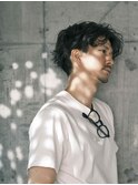 【癖毛風パーマニュアンスパーマ20代30代ブルーブラックメンズ】