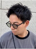 ダークアッシュニュアンスパーマ韓国マッシュベリーショート
