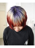 ハイトーンケアブリーチデザインカラーラベンダーレッドカラー
