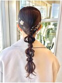 アレンジ　艶髪　髪質改善　ヘアセット　編みおろし　顔まわり