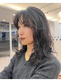 【阿久津】ミディアムレイヤーデジタルパーマシースルーバング