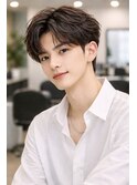 韓国ヘアメンズカット毛流れパーマ狭め前髪上げフェザー女子ウケ