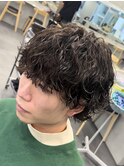 渋谷波巻きパーマメンズカットセンターパートウルフ