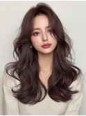 顔周りレイヤーロング韓国ヘアダークアッシュ_m0001