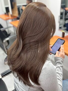 レブ 三条河原町(Reb,) ブリーチなしダブルカラーレイヤーカットミルクティーベージュ