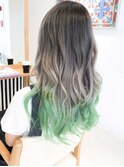毛先グリーンカラーバター☆アッシュグレーグラデーションカラー