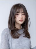大人かわいい前髪セシルカットココアブラウンフリンジウェーブ