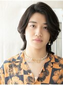 Cカールでルーズなかきあげバングメンズロングウルフf名護大東