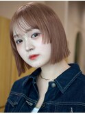 切りっぱなしボブ　ベージュ　ボブウルフ　姫カットレイヤー