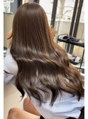 ハイライトカラーくびれヘアアプリコットオレンジ