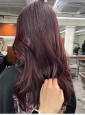 ダブルカラーチェリーレッドピンクブラウン韓国レイヤーロング