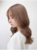 透明感ブリーチなしグレージュウェーブ巻き夏カラーロング