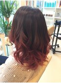 【バレイヤージュグラデーション】＊赤味のピンク＊