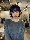 ミニボブ/ニュアンスパーマ/グレージュ/前髪カット
