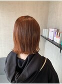 コーラルオレンジダブルカラー　切りっぱなし　ブリーチ