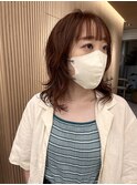 前髪カット顔まわり似合わせ外ハネくびれレイヤーミディ