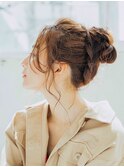 センターパート☆くせ毛風☆お団子アレンジ