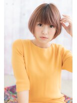 斜めバング＆アプリコットオレンジベージュ★大人ガーリーボブa