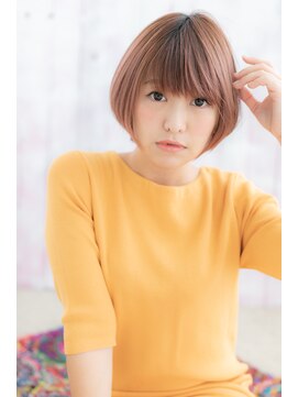 ミック 日暮里店(miq) 斜めバング＆アプリコットオレンジベージュ★大人ガーリーボブa